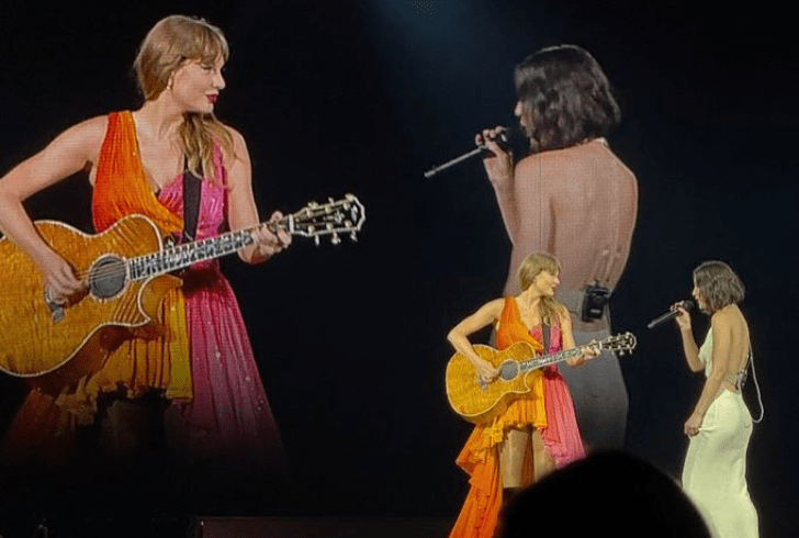 Gracie Abrams and Taylor Swift performing together.